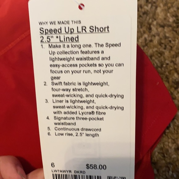 Lululemon “Speed Up LR Short 2.5” *Lined Size 6 - Picture 2 of 2